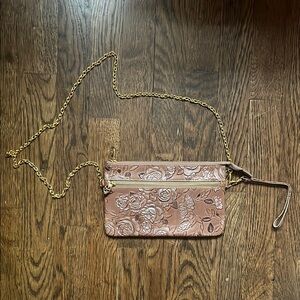 Floral Embossed Tan Crossbody Bag